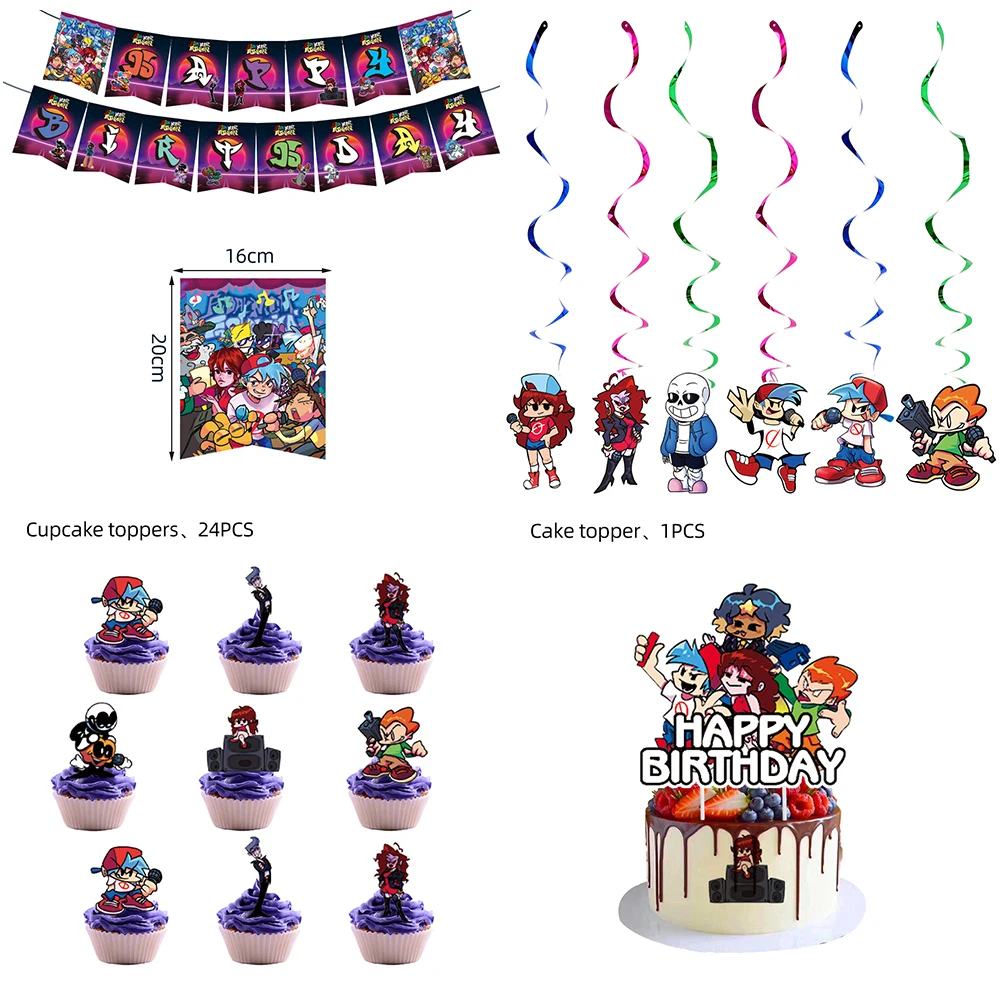 

Friday Night Funk Theme Birthday Party Supplies Set Baby Shower Disposable Tableware Ceiling Decor Cupcake Toppers Banners