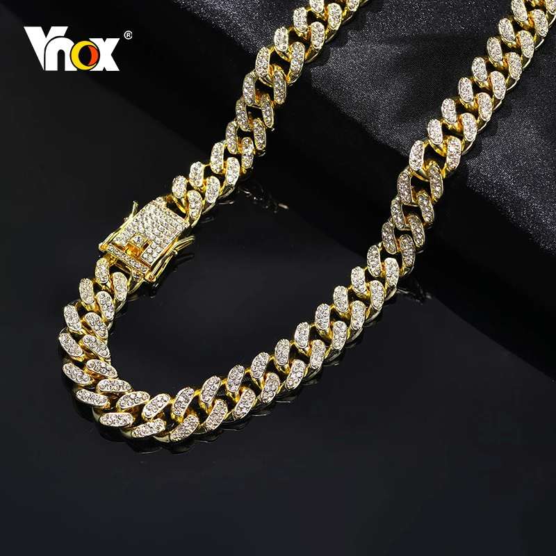 Vnox Mens Gold Curb Cuban Link Chain สร้อยคอ,Deluxe Bling Miami Cuban Choker Collar,12MM Iced Out Hip Hop เครื่องประดับ
