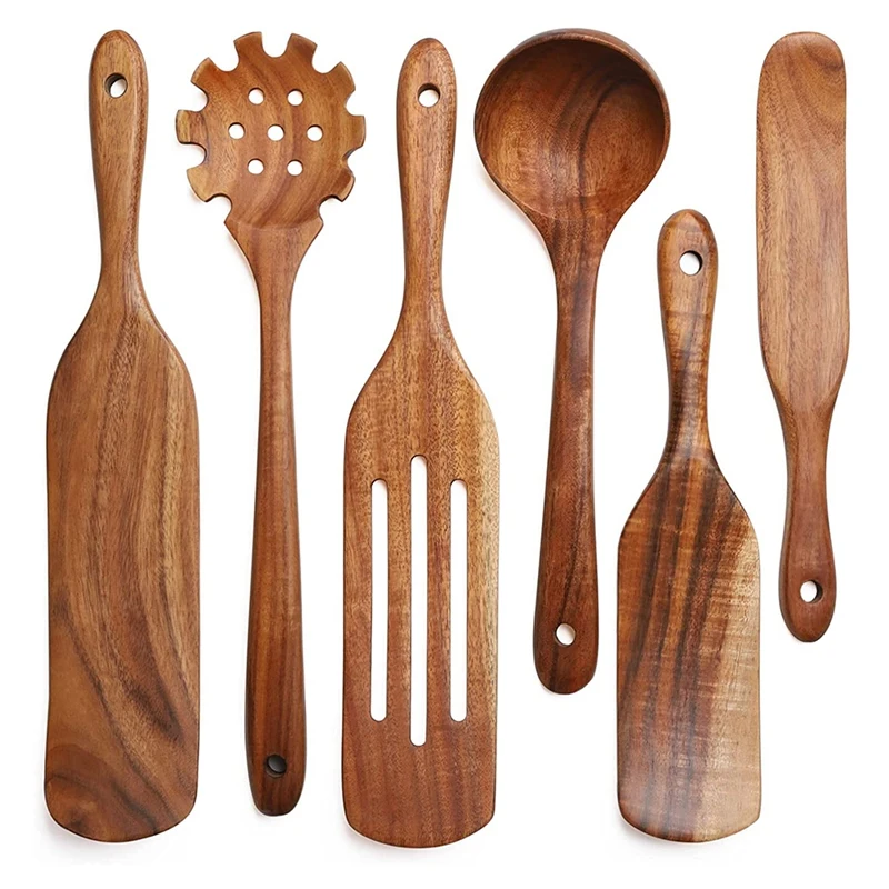 

Wooden Cooking Utensils For Spoons,Long Handle Ladle Spaghetti Spoons Slotted Spurtle Set For Stirring,Mixing,Serving