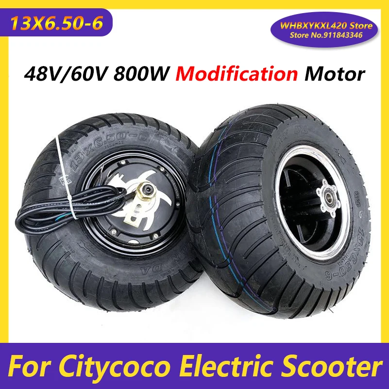 For Citycoco Electric Scooter 13X6.50-6 Hub Motor Wheel Tubeless Tire Accessories 13X6.50-6 Modification Motor 48V/60V 800W