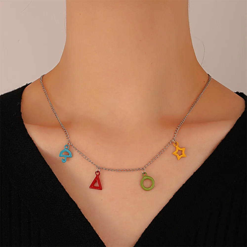 

Cute Chain Clavicle Choker Necklace Luxury Jewelry Gift New Fashion Simple Color Drip Oil Geometric Pendant Necklace for Women