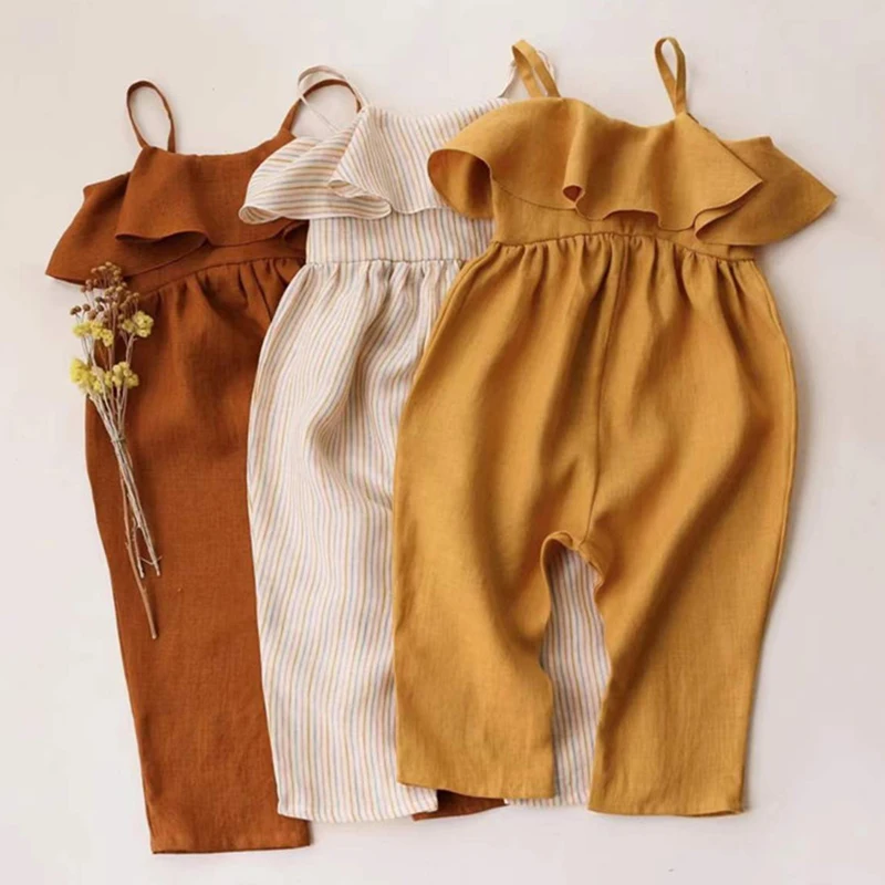 

Baby Girl Summer Clothes Baby Girl Rompers Toddler Girls Jumpsuits Ruffle Linen Cotton Toddler Overalls One Piece 0-3Yrs Kids