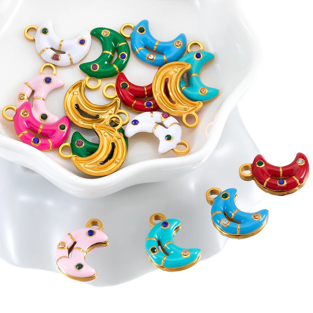 Новинка 2 шт. 5 нержавеющая сталь красочная эмаль подвески в виде Луны хрустальные