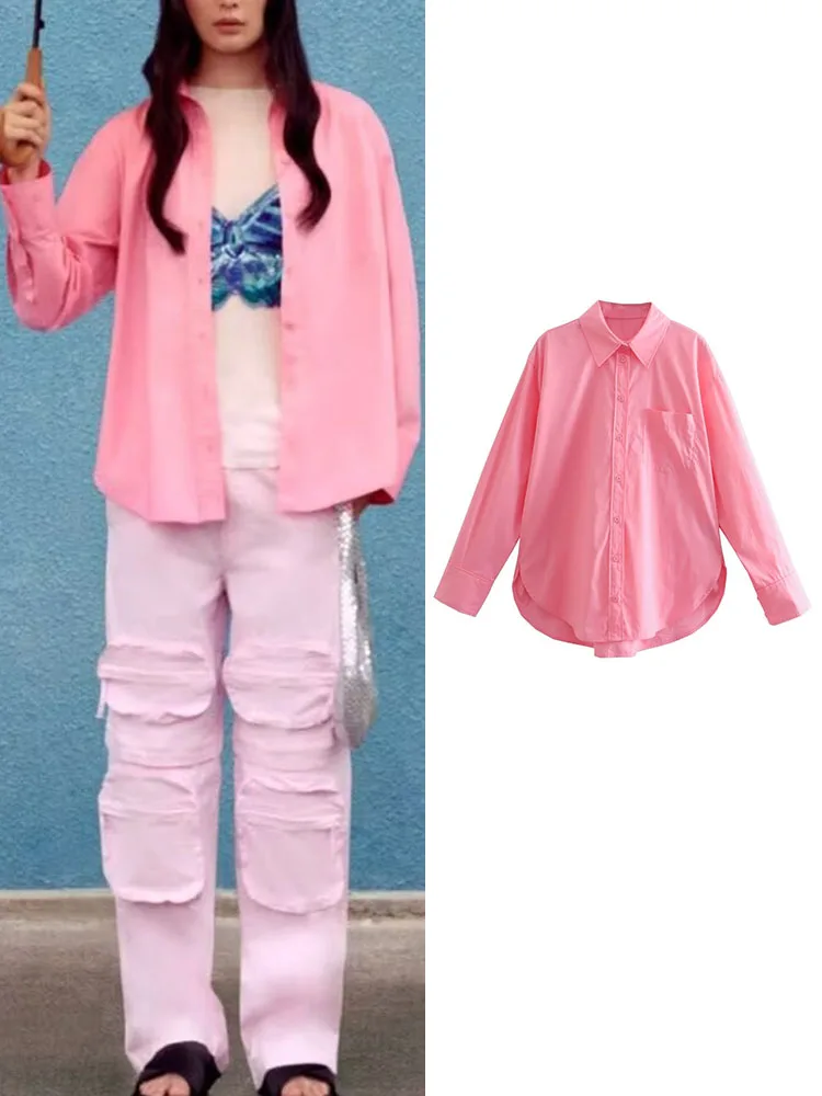 

Женская блузка с длинным рукавом, однобортная, из поплина