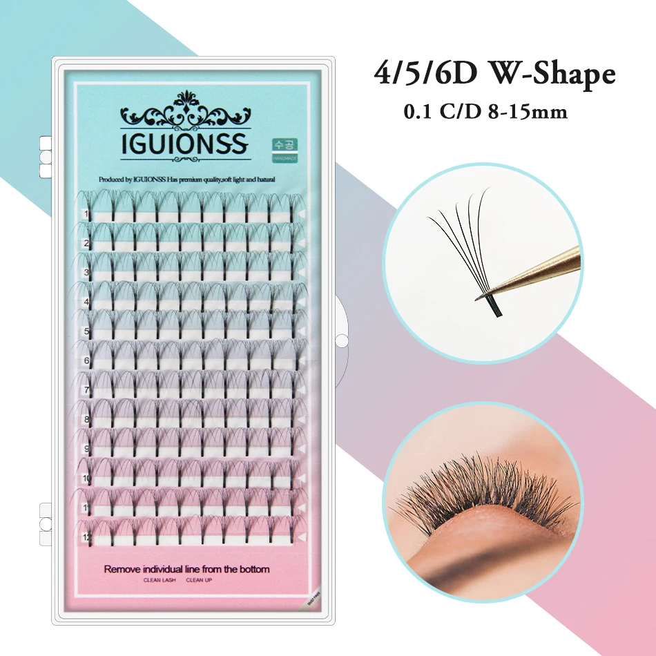 

IGUIONSS 4D 5D 6D Soft Natural Mink Eyelashes 12 rows Handmade Naturally Dense Extension Premade Volume Fans Eyelash