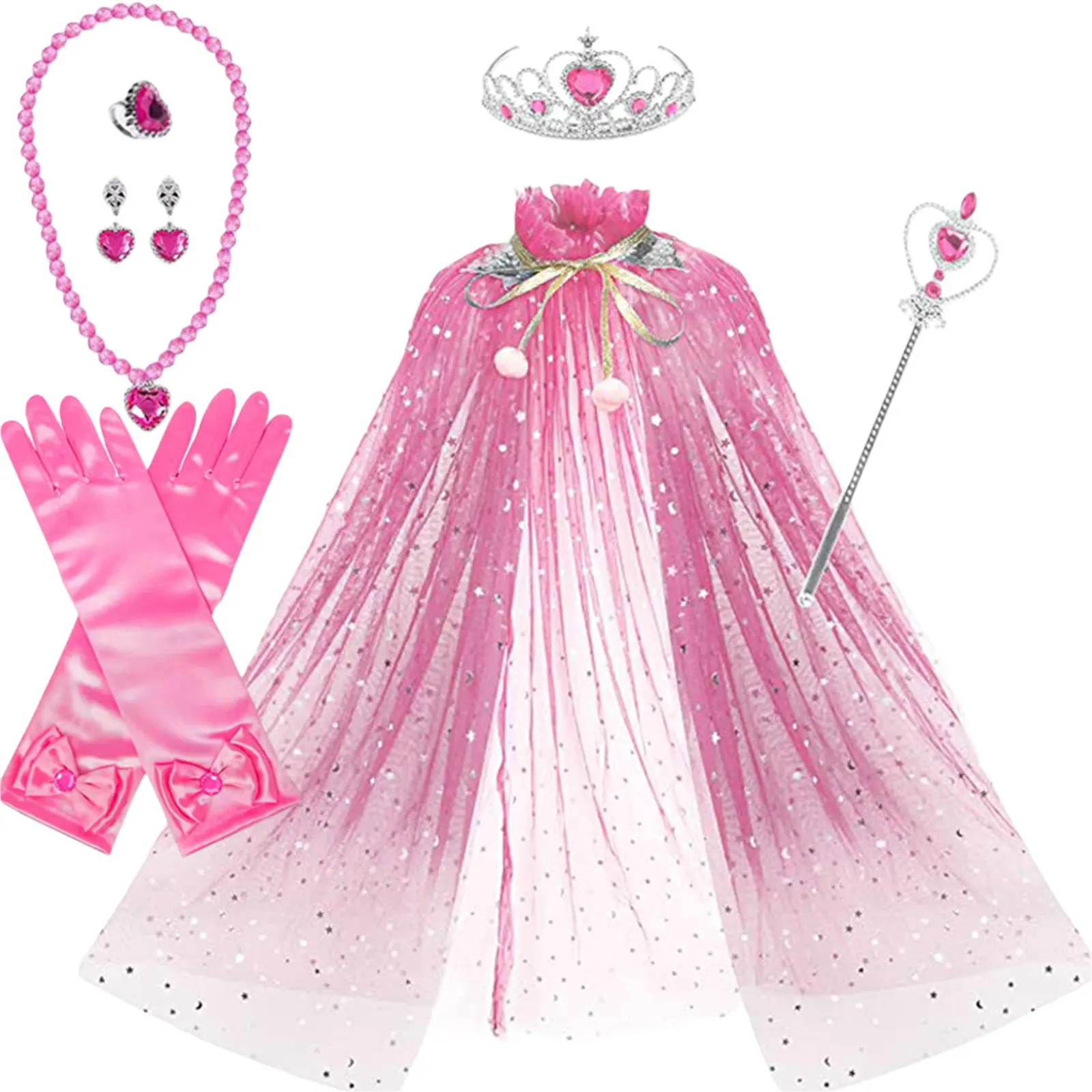 

Disney Princess Cape Set for Girls Dress Up Party Cosplay Cloak with Jewelry Tiara Crown Wand Glove Birthday Party Dress Costume