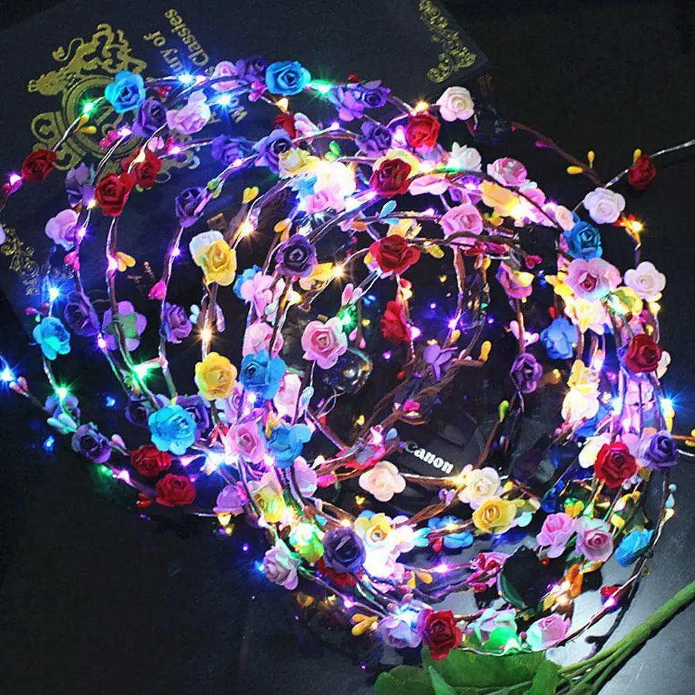 

Women Girls Led Light Up Flower Wreath Garland Crown Flower Headband Glowing Wreath For Wedding Party Christmas Garlands J8r1