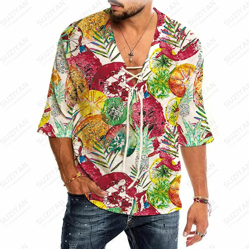 

Size Clothe Short-Sleeved Gothic New Shipping Business Oversized Clothing Hot Selling Fashion V Neck Wear Ethnic New Printing