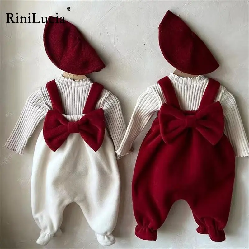 

RiniLucia Baby Girl Clothing Autumn Winter Lovely Princess Bowknot Thicken Toddler Baby Girl Romper Infant Baby Girls Jumpsuit