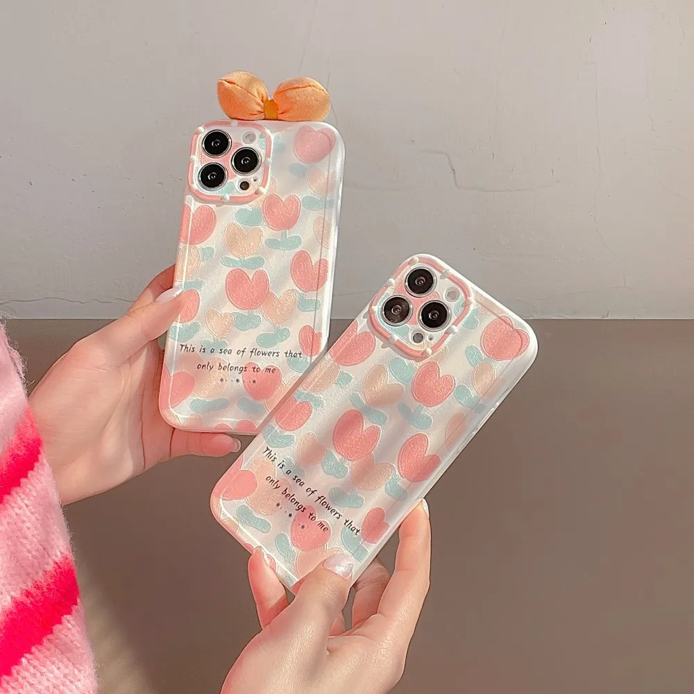 

Cartoon Graffiti Flower Pattern With Bow Case For iphone12 12Pro 7 8 Plus 13ProMax 13Pro 13 11ProMax 11 X XS XR XSMAX Soft Shell