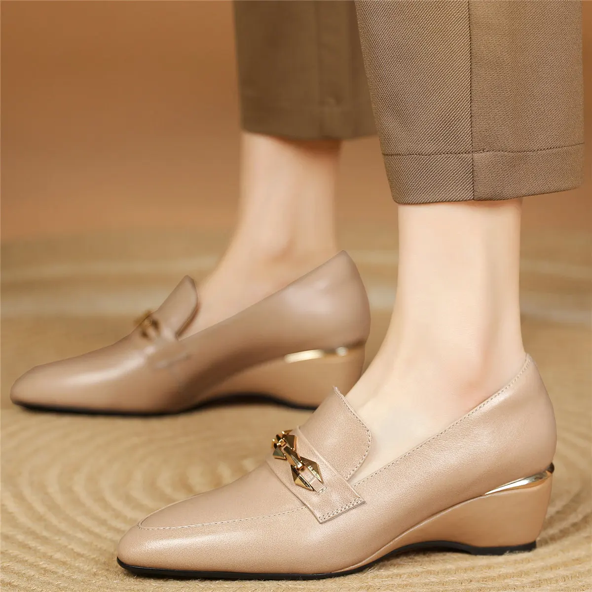 2023 Wedges Oxfords Shoes Women Genuine Leather Med Heels Platform Pumps Female Shallow Round Toe Fashion Sneakers Casual Shoes