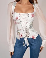 2022 womens fashion shirts printed front tie tops tops for women full sleeves