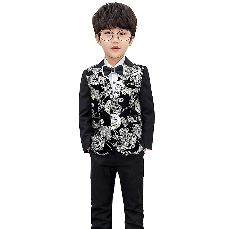 

Black Formal Baby Boy Suits Dresses Teenager Kids Wedding Suit Tuxedo Elegant Children New Year Costume Big Boy Party Outfit