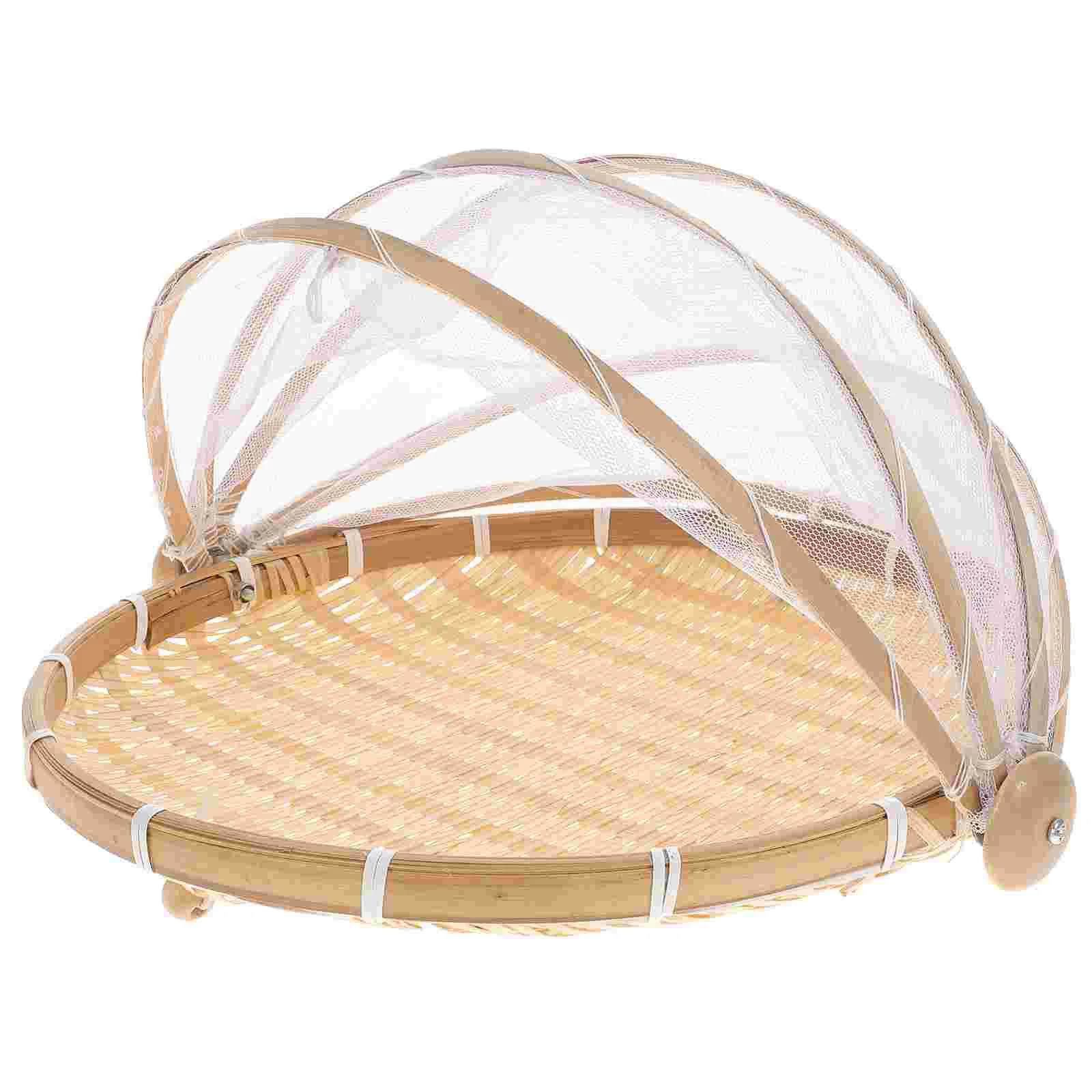 

Net Cover Bamboo Basket Multi-purpose Dustpan Steamed Bun Ware Woven Manual Household Craft Food Drying Round Tray