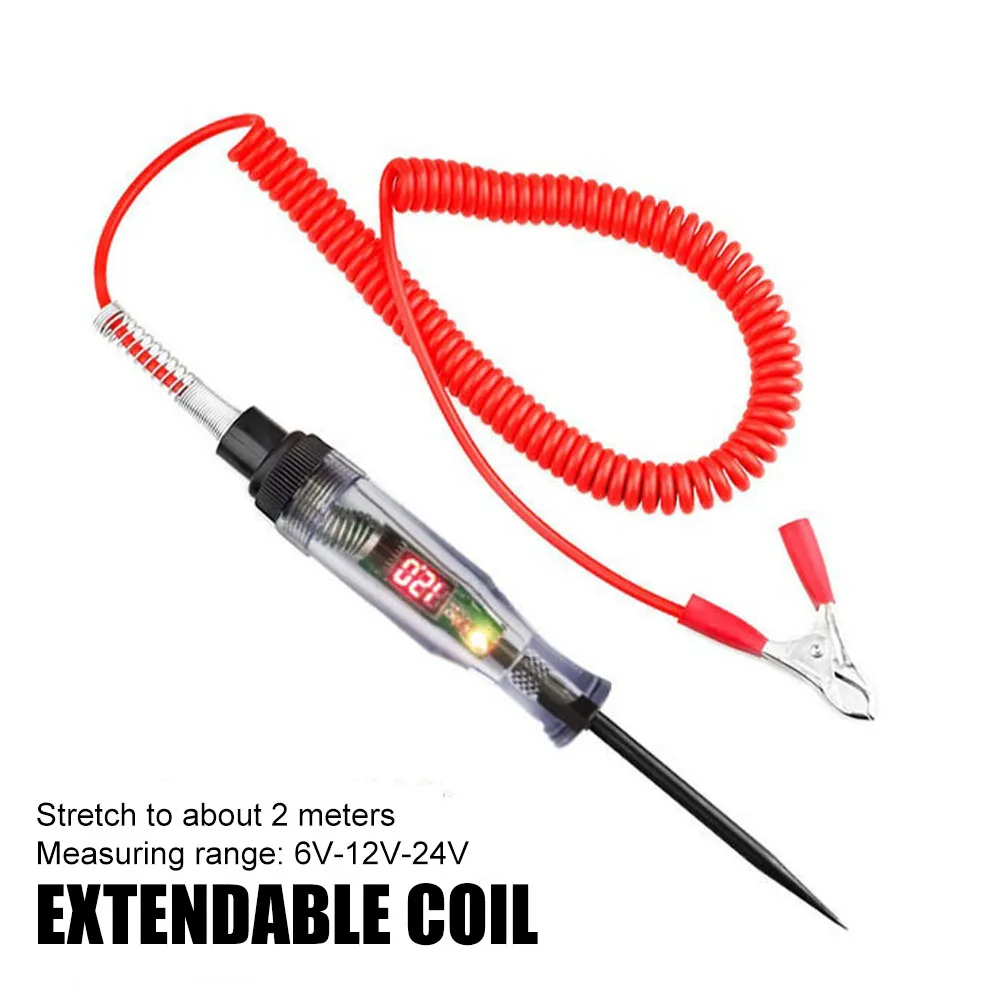 

6V 24V DC Car Truck Voltage Circuit Tester Digital Display Long Probe Pen Light Bulb Automobile Diagnostic Tools Auto Repair