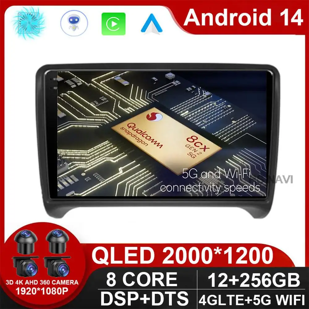 Carplay 4G LTE 9'' 2din Android 14 Автомобильный радиоприемник Мультимедийный видеоплеер