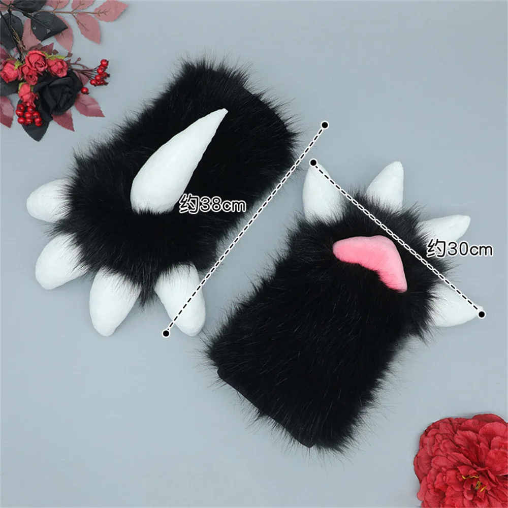 Большие пушистые животные искусственные перчатки 2 цвета милый крутой костюм
