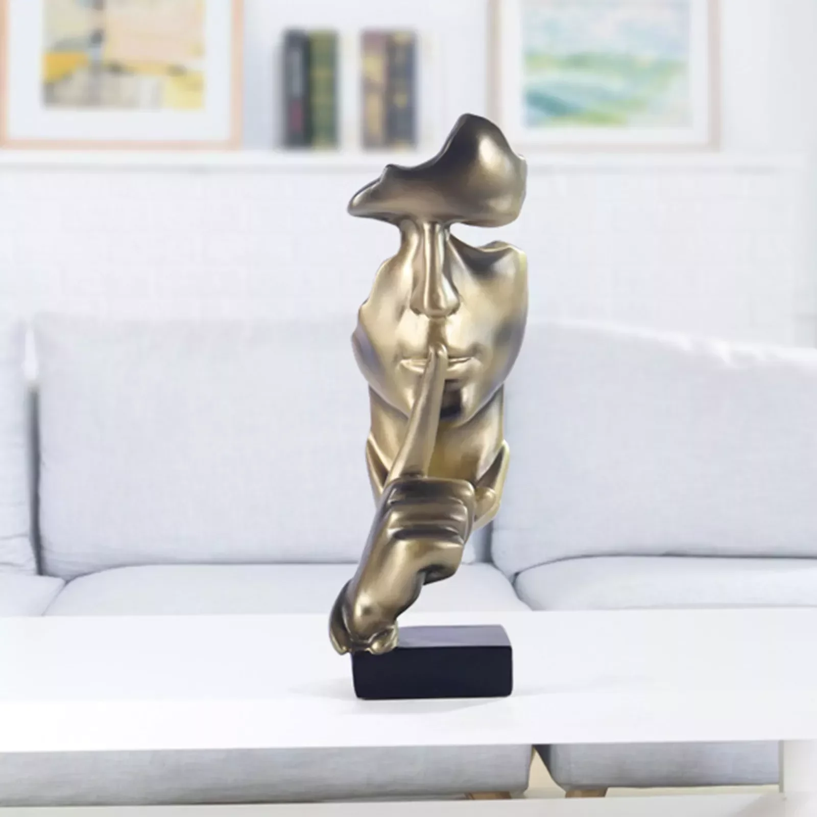 

Silence is Gold Thinker Statue Handcraft Resin Abstract Figurine Modern Home Resin Sculptures Decorative Objects Thinker Craft