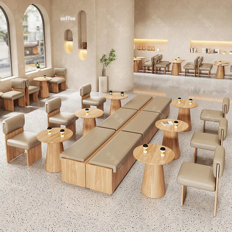 

Q92 Milk Tea Shop Cafe Solid Wood Card Seat Sofa Internet Celebrity Dessert Shop Casual Negotiation Desk Chair Sofa Coffee Tab