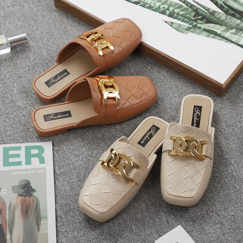 Мюли женские уличные легкие шлепанцы на мягкой подошве квадратный носок сланцы