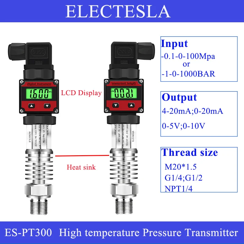 LCD Display 0-10V Output High Temperature Resistance Pressure Transmitter Steam Boiler Transducer 20BAR Radiator Sensor 24VDC