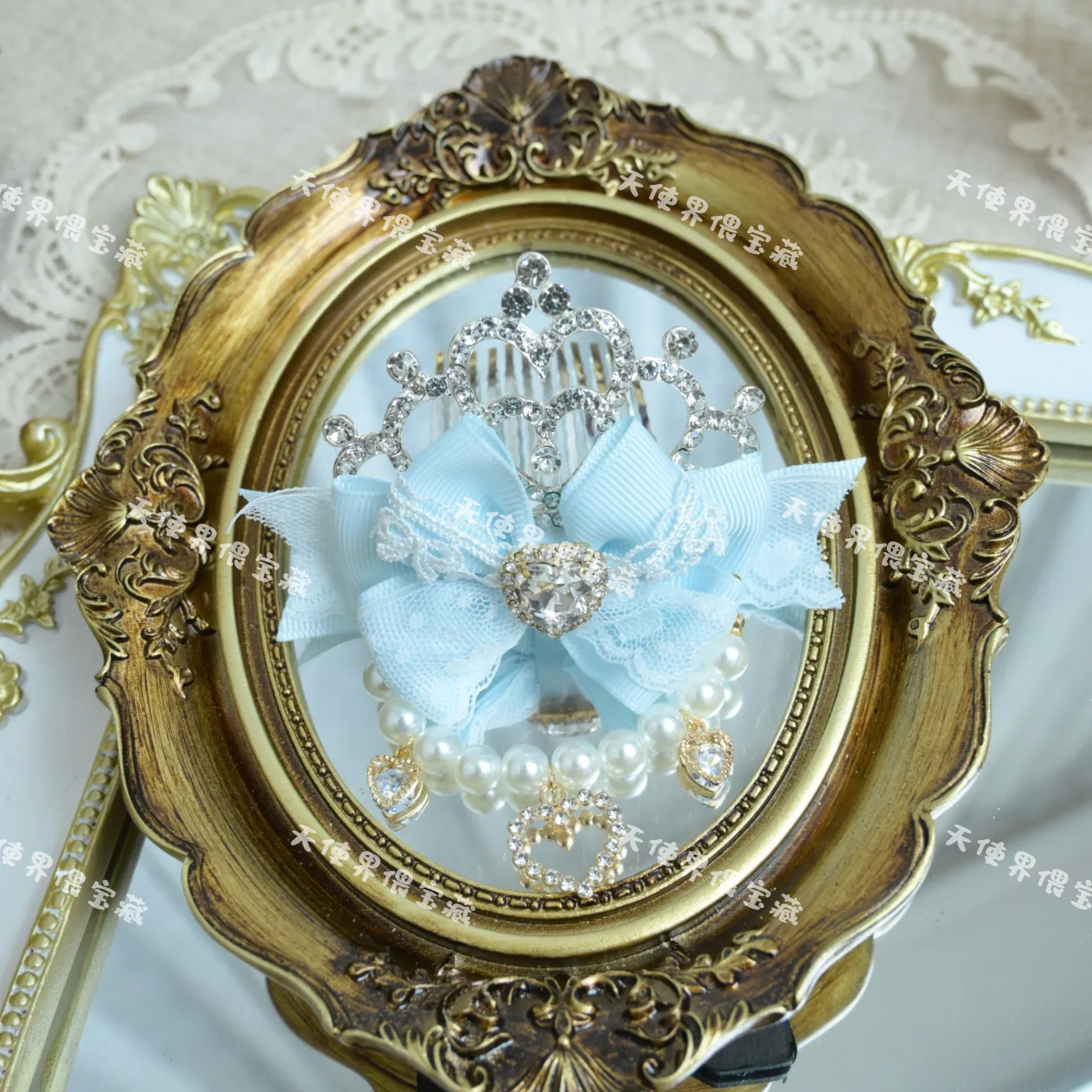 Фото Заколка-гребень для волос Jiraikei Ryousangata Sweet Lolita с жемчужной цепочкой и стразами, альтернативный аксессуар для волос в стиле Kawaii Idol №5