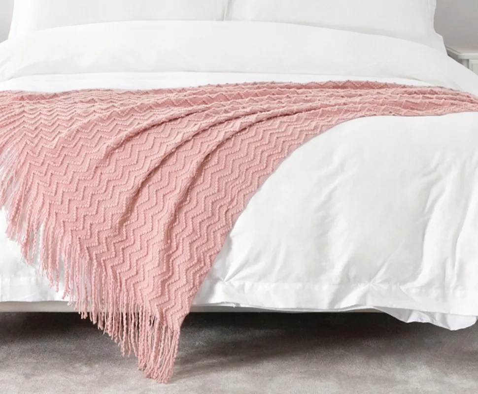 

Inyahome Throw Blanket Fringe Tassels Nordic Knit Blanket 100% Acrylic Textured Solid Home Chair Sofa Couch Bed Decor Blankets