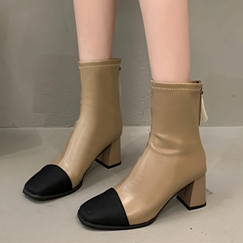

Chunky Women Chelsea Boots High Heels Sexy Goth Shoes Winter New 2024 Square Toe Ankle Boots Pumps Walking Zipper Mujer Botas