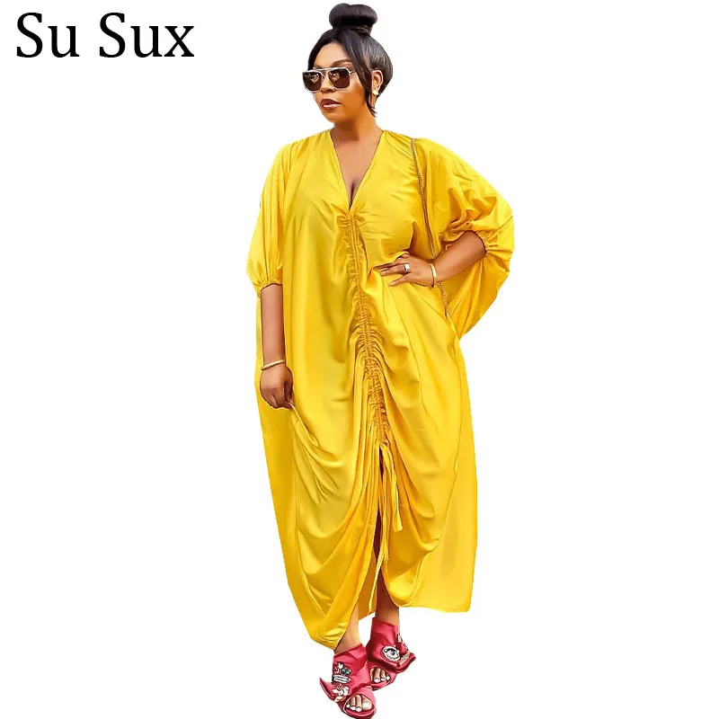 

African Clothes For Women Dashiki Robe Plus Size Maxi Dress Loose Solid V Neck Bat Sleeve African Dress Vestidos 2022 Summer
