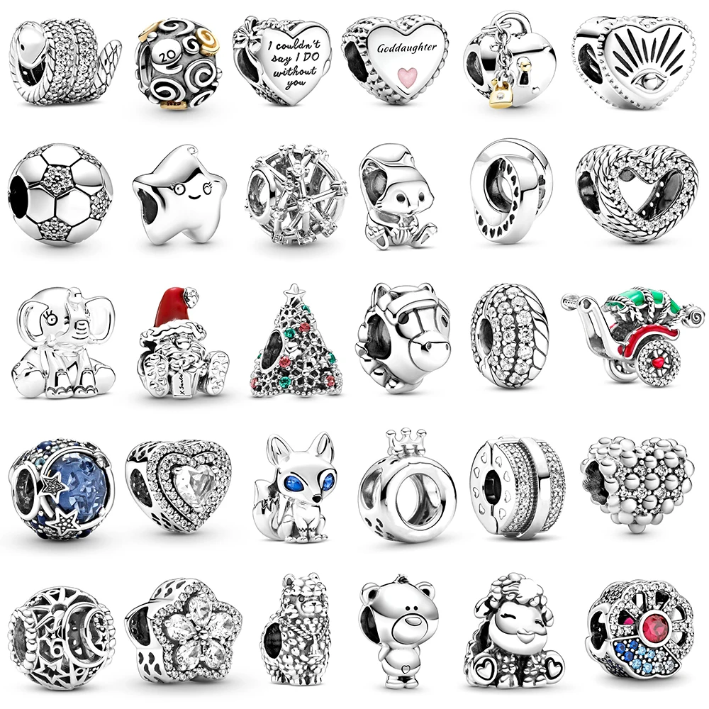 

Winter New 100% 925 sterling silver pan Glitter Christmas Tree Charm Santa Celestial Blue Sparkling Stars Jewelry Gift