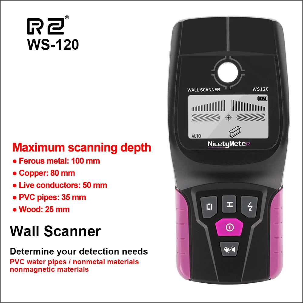 

RZ Wall Scanner Digital Handheld Professional Multifunction Wall Detector Live Wires Cable PVC Water Pipe Metal Finder Scanner