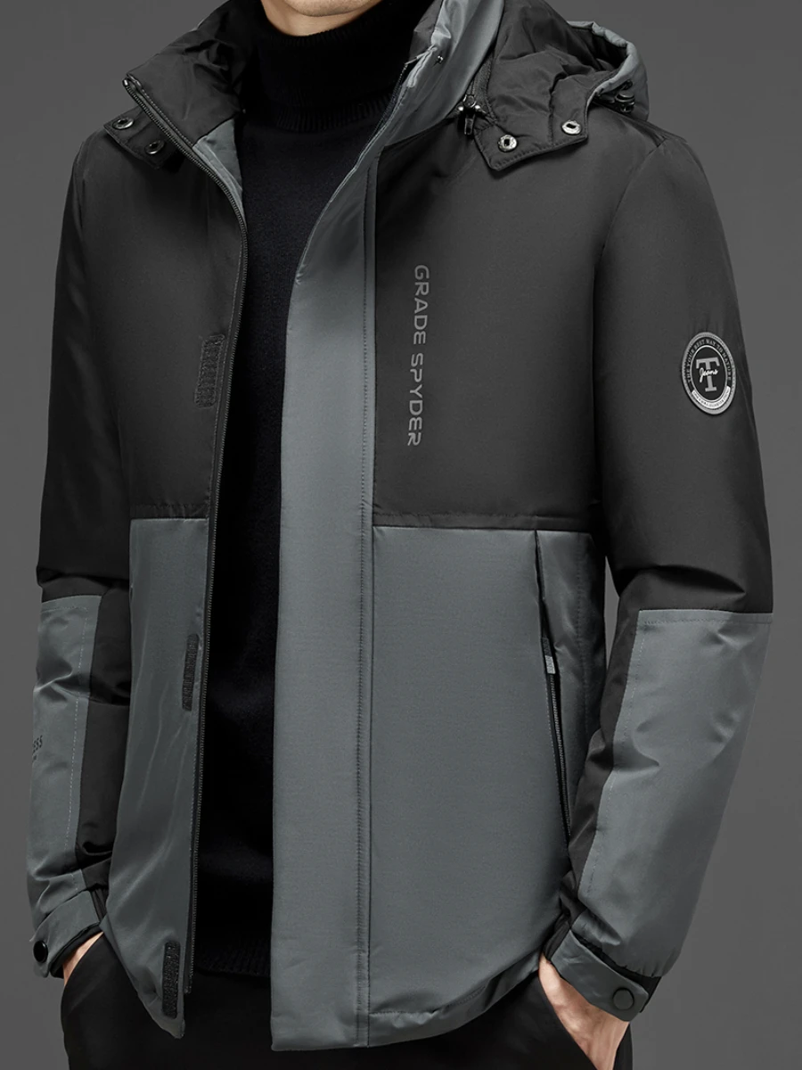 New Men's Casual Coat Stitching Short Hooded Thick Windproof Male Cotton-padded Clothes