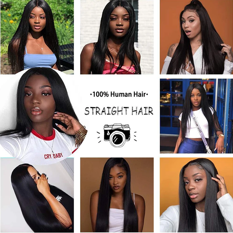 24Inch Straight Lace Front Wig Human Hair 180% Density Lace Front Wig Human Hair Baby Hair Brazilian Part Wig For Black Women