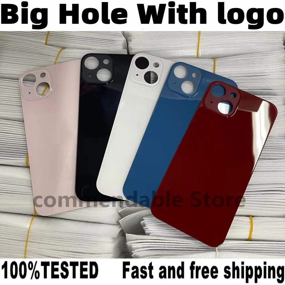 

10 Pcs For iPhone 13 13Mini Back Glass Cover Panel With logo Housing Battery Cover Big Hole Camera Rear Glass Replacement Parts