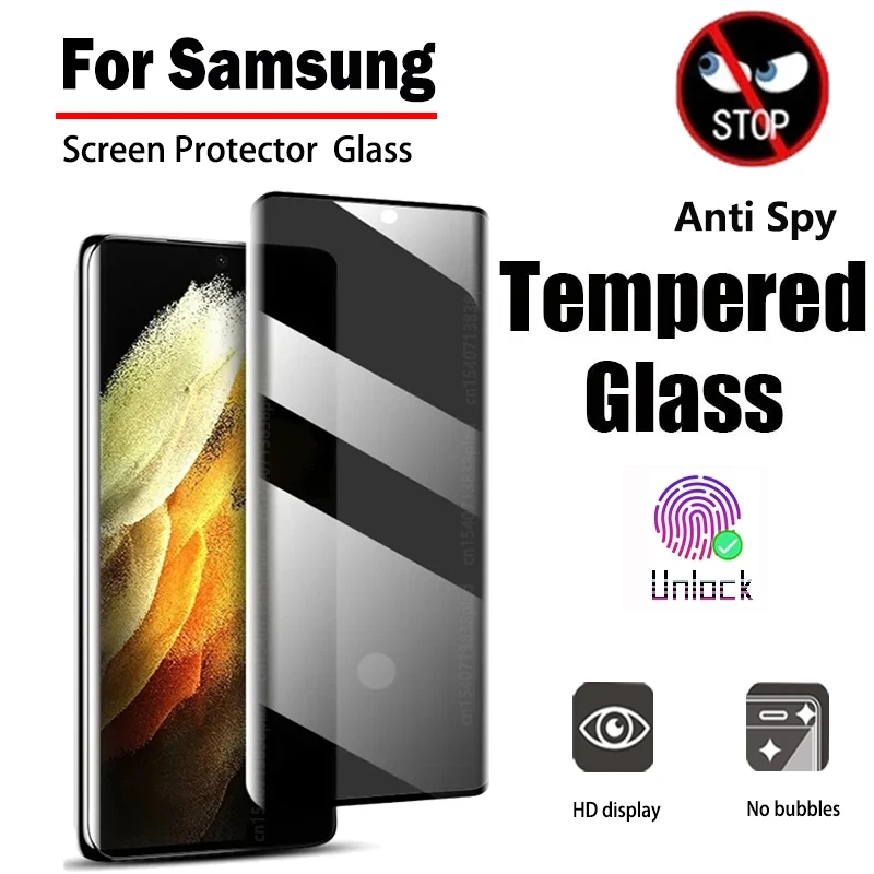 

Anti Spy Tempered Glass For Samsung Galaxy S23 Ultra Privacy Screen Protector S22 S21 Plus Note 20 Ultra S 5G Fingerprint Unlock