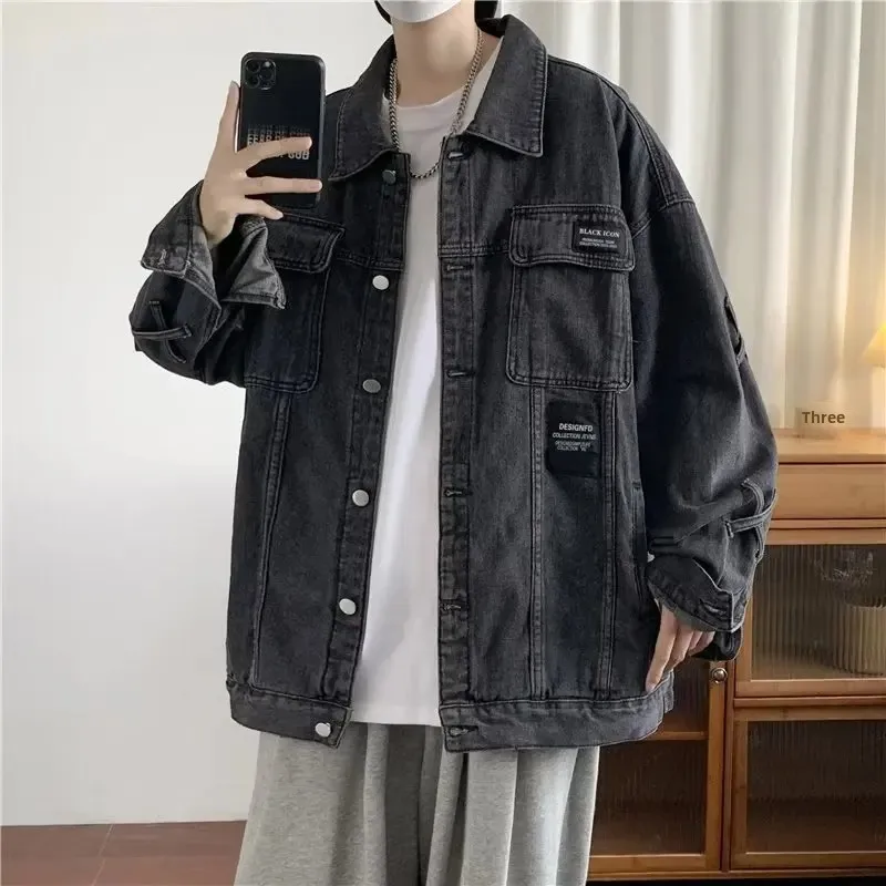 Модная джинсовая куртка для мужчин свободная посадка повседневная толстая