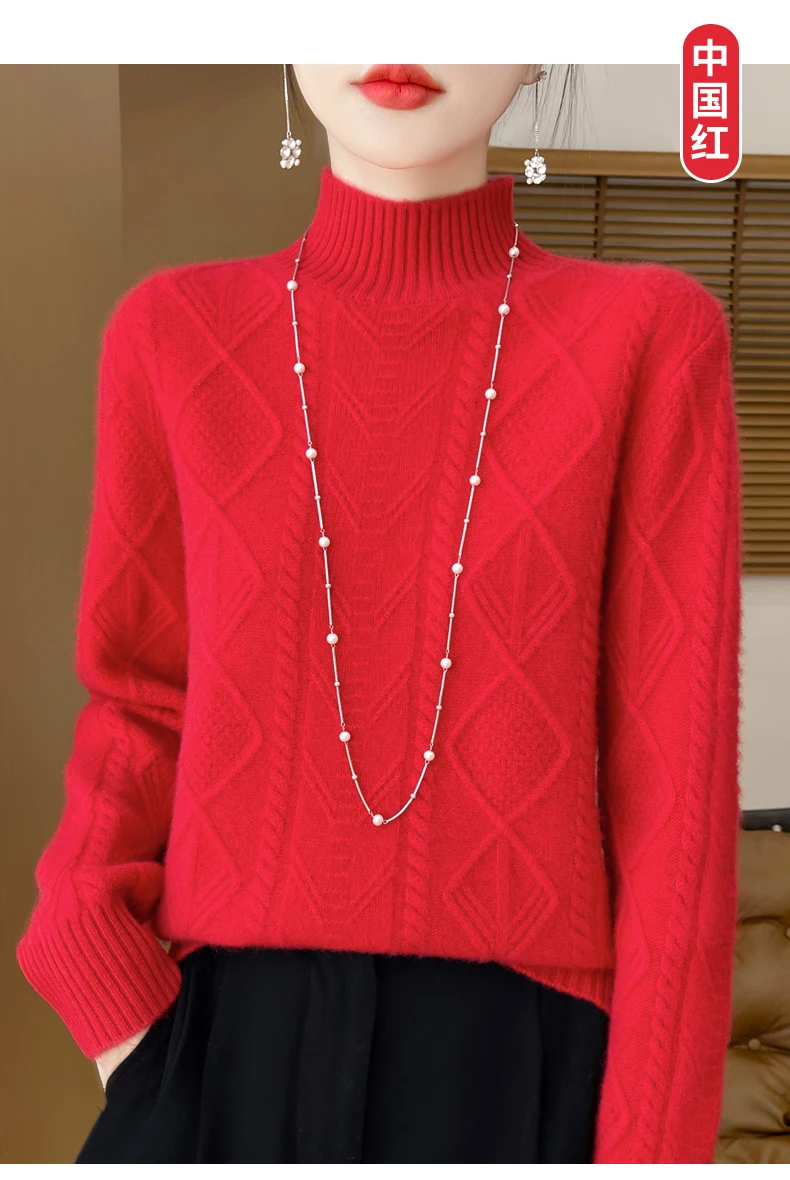 Женский свитер из 100% осенне-зимней шерсти свободный и толстый шерстяной с