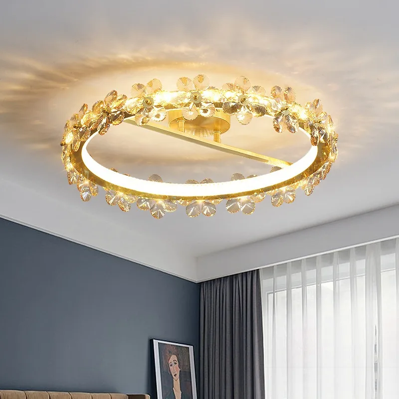 

Хрустальные Лепестковые потолочные лампы для спальни, креативные потолочные лампы для гостиной в стиле постмодерн, роскошные светильники ...