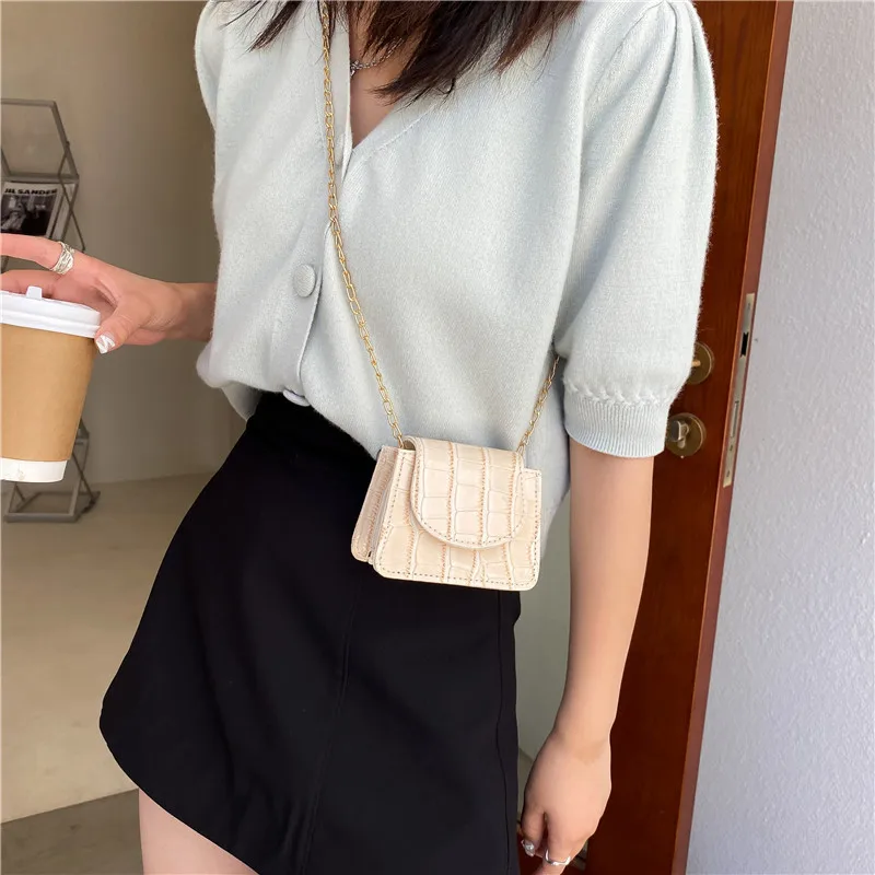 Women Shoulder Handbags Stone Pattern Pu Leather Trend Designer Chain  Bags Coin Purse Mini Single Square Bag