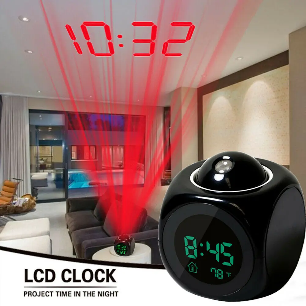 

Projection Alarm Clock Creative Attention Digital Weather LCD Snooze Clock Bell Display Backlight LED Projector Home Clock Timer