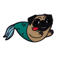cute mermaid pug dog brooch metal badge lapel pin jacket jeans fashion jewelry accessories gift