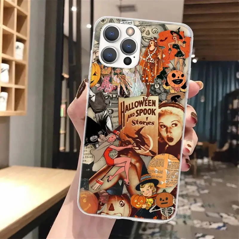 Мягкий чехол для телефона на Хэллоуин осень искусство ведьма кот iPhone 14 13 12 Mini 11 Pro