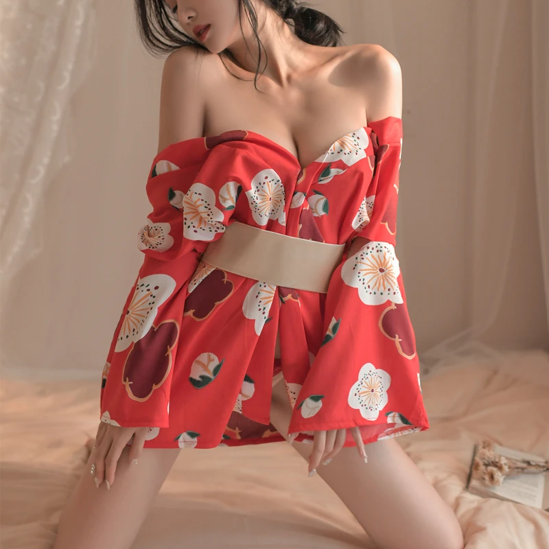 

2022 New Sexy Underwear Sexy Printed Japanese Kimono Pajamas Women Pure Desire Style Hot Uniform Temptation Big Bow