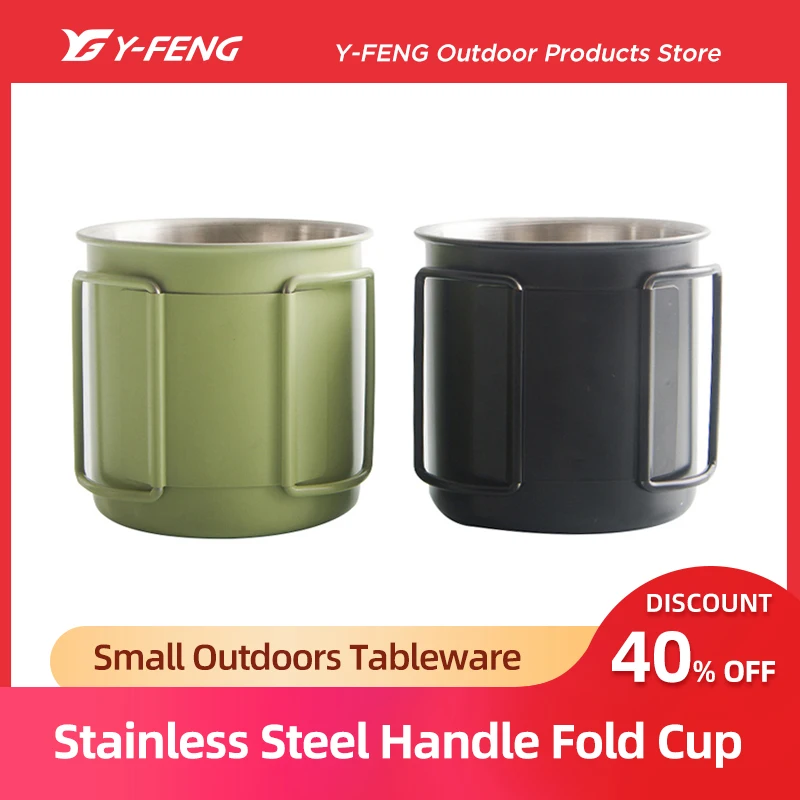 

304 Stainless Steel Camping Glass Handle Fold Coffee Cup Beer Mug Barbecue, Cold Drink Water Portable, Small Outdoors Tableware.