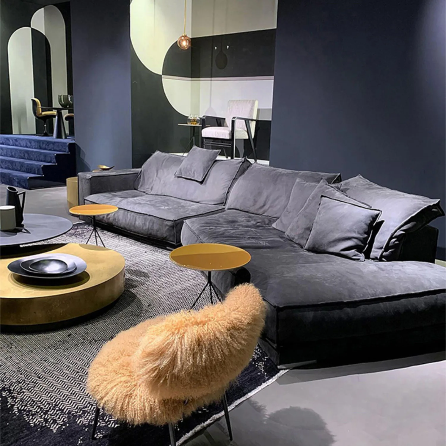 

Shaped Corner Sofa Fabric Modern Minimalist Living Room Frosted Fabric Combination Living Room Sofa Meuble Salon Home Furniture