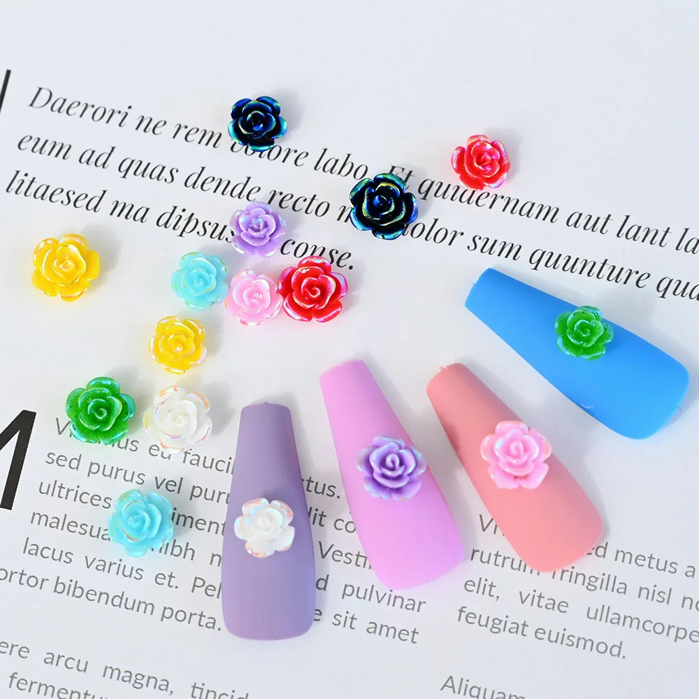 

3D Resin Plating 8 Colors Rose Flower Nail Charms Japan/Korea Sweet Acrylic Manicure Tips 8/10mm Size Top Selling 100PCS HD-53#