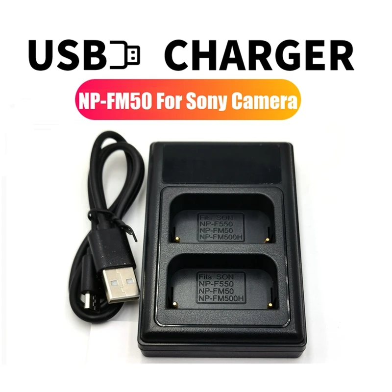 Зарядное устройство NP-FM500H USB Dual Battery Charger для камер Sony DSLR A200 A300 A350 A450 A500 A550 A560 A580 A700 A850 A900 NP-F550 NP-FM50.
