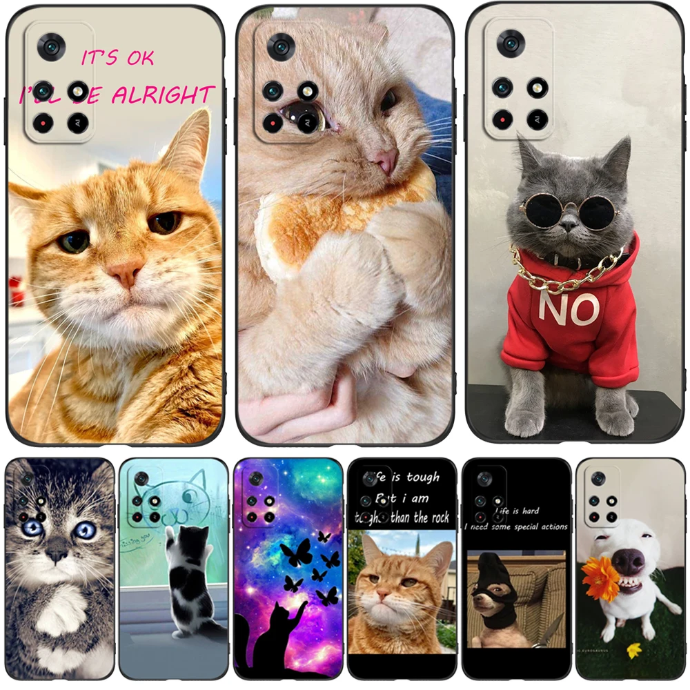 Для POCO M4 Pro 5G чехол для Xiaomi Cover M4Pro 2021 6 дюйма черный из ТПУ с забавным котом