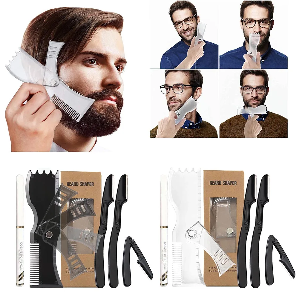 

New Beard Shaping Kits Adjustable Non-slip Mustache Trimming Set Practical Professional Facial Hair Template Gadget Beard brush