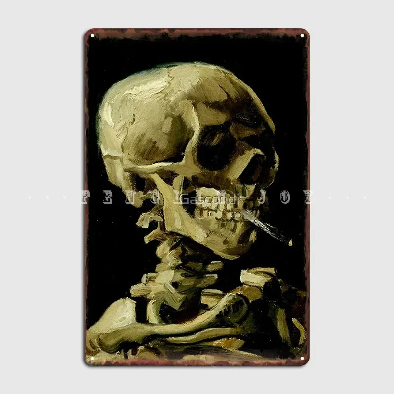 Череп скелета с поджигающей сигаретой Ван Гога изящное искусство металлический